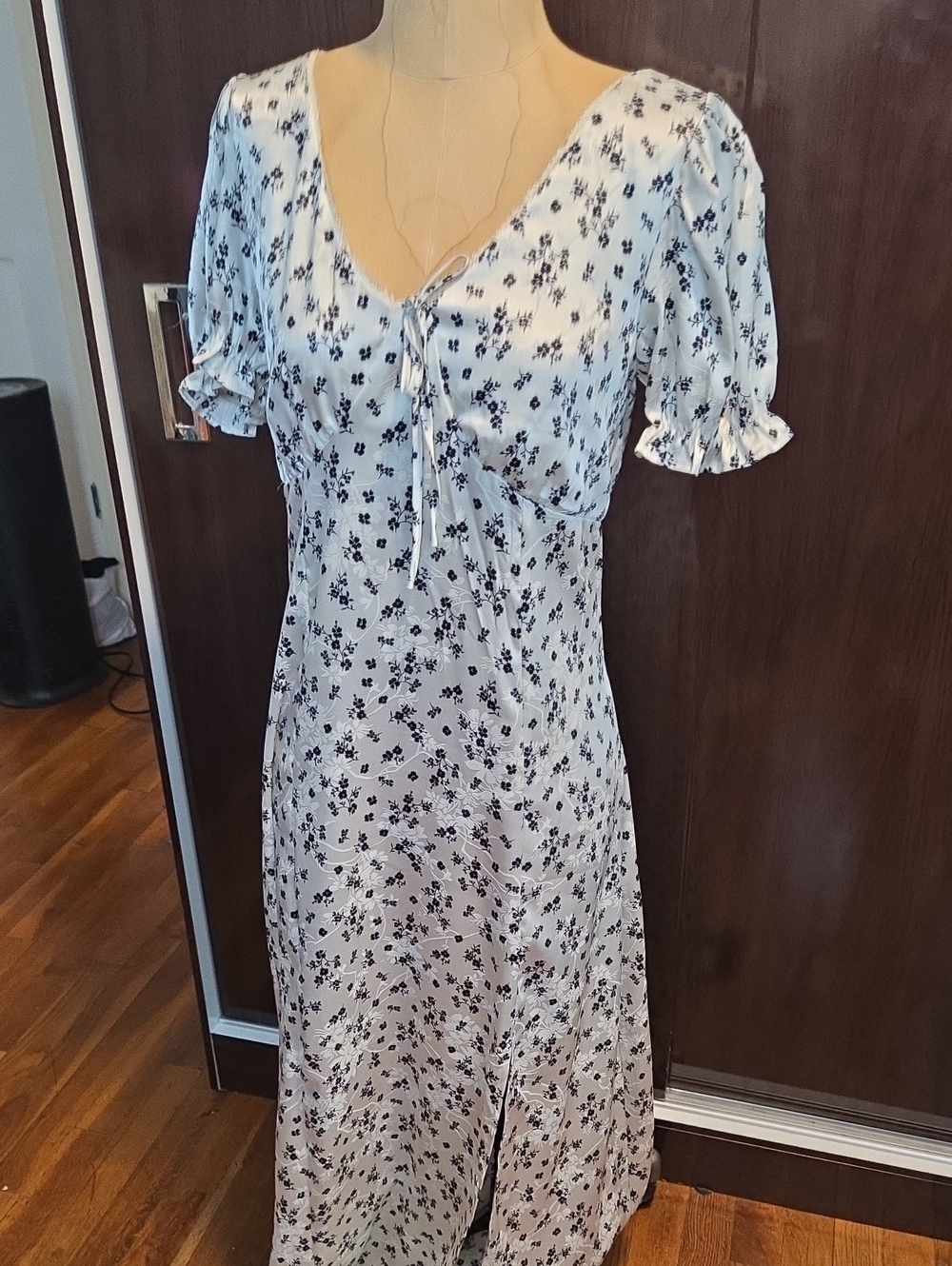Francesca's Collections White Maxi Dress with Black Floral Print